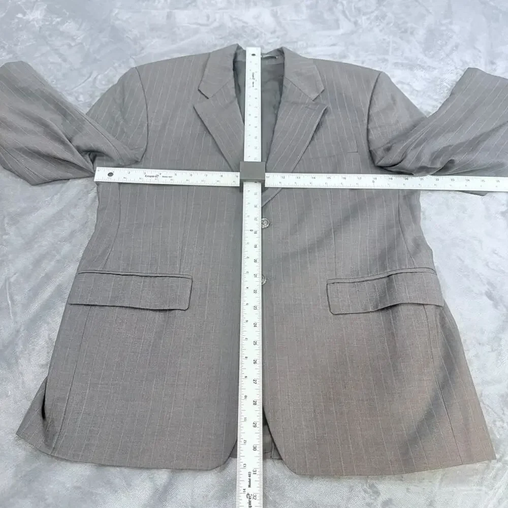 Vtg Lauren Ralph Lauren Pure Wool Blazer Sz 38s Gray Pin Strip Made In Canada